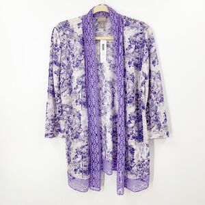 Chico's Paisley Mixed Media 3/4 Sleeve Open Front Jacket Topper Sz M